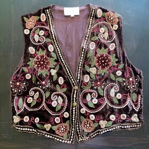 Rene Derhy 90’s Vintage Bolero Vest (Women M) embroidered flowers Brown/Green